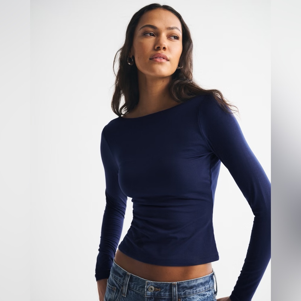 Abercrombie Double Lined Long Sleeve Top - Midnight Blue